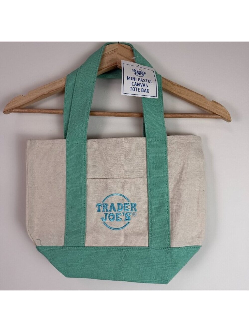 Trader Joe’s Mini Pastel Canvas Tote Bag Limited Edition Green